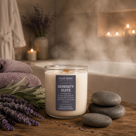 lavender sage candle called serenity suite