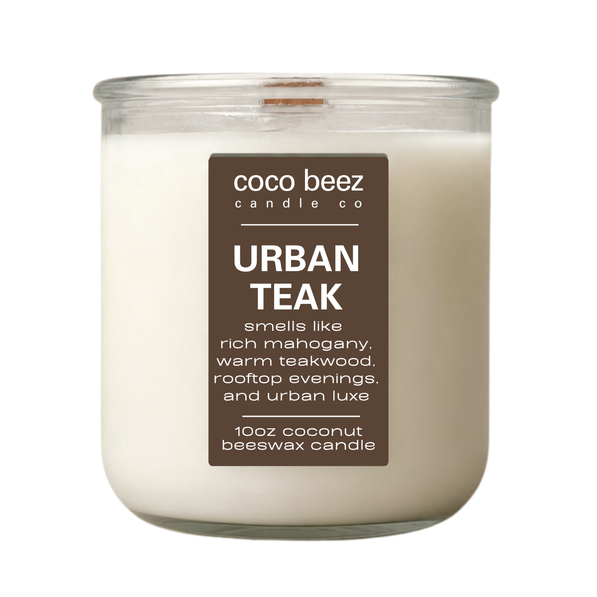 mahogany teakwood candle with the name urban teak